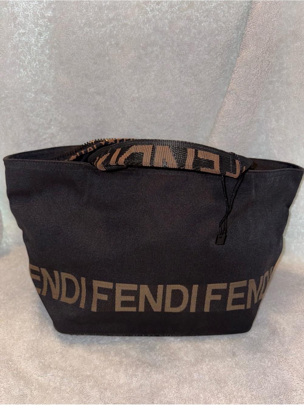 Fendi Black and Brown Logo Canvas Tote Authentic